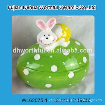 Cutely ceramic storage jar with rabbit figurine